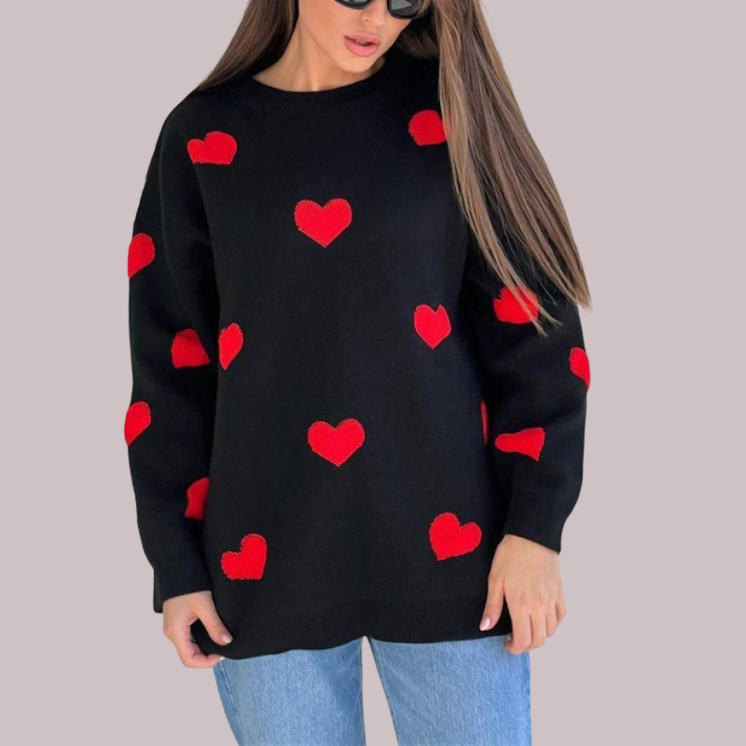 MILU | Pulover din amestec de bumbac cu inimioare
