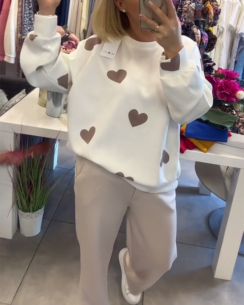 MILU | Pulover din amestec de bumbac cu inimioare