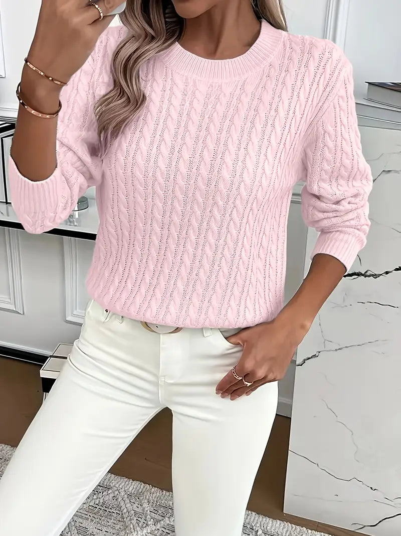 Evelyn | Cozy Pink Cable Knit Sweater